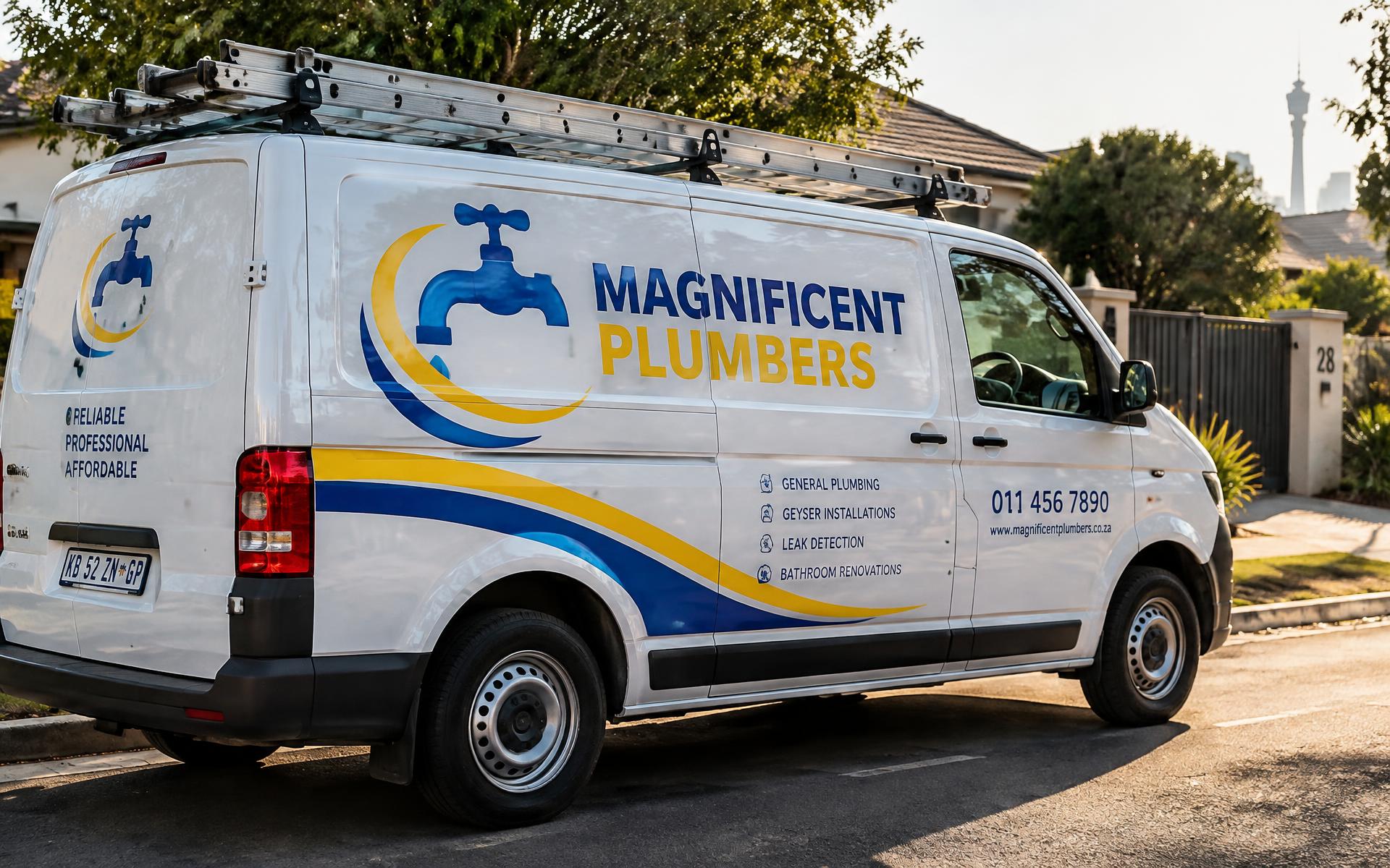 Magnificent Plumbers branded service van on a Johannesburg street